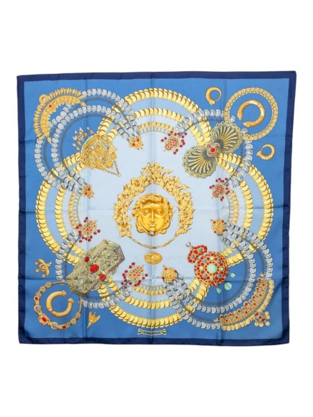 Hermes Carre 90 Kosmima Space Scarf Blue Multicolor Silk